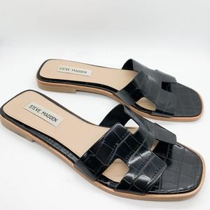 STEVE MADDEN Women's 'HAWTHORNE' Black Croco SANDALS Sz 8